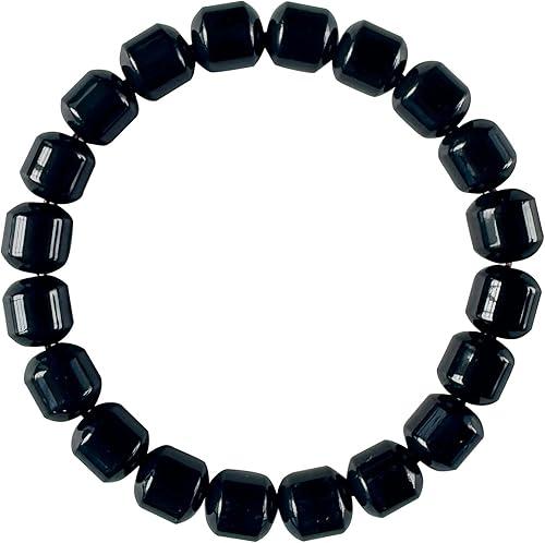 Natural Black Tourmaline and Hematite Beaded Bracelets - 15mm Arrow & 10mm Square Geometric Stone Jewelry - Protection & Grounding Crystal Gifts for Men Women - Chakra Healing Reiki Bangle