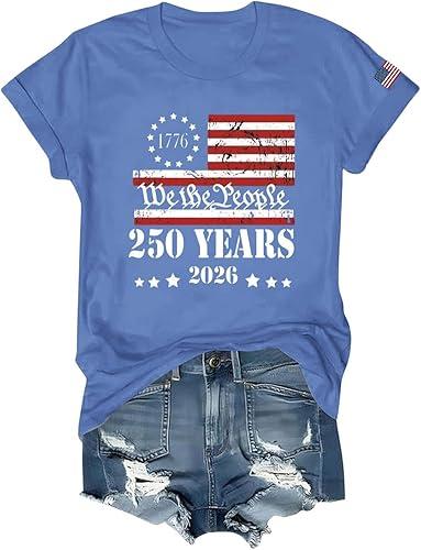 American Flag Shirts Women Patriotic Shirt 4th of July Tee Tops Crew Neck Short Sleeve Summer T-Shirt