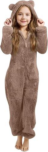 Girls Fleece Jumpsuits Kids Hooded Rompers Costume Fuzzy Cute Onesie Winter Clothes Warm Playsuit Jumper