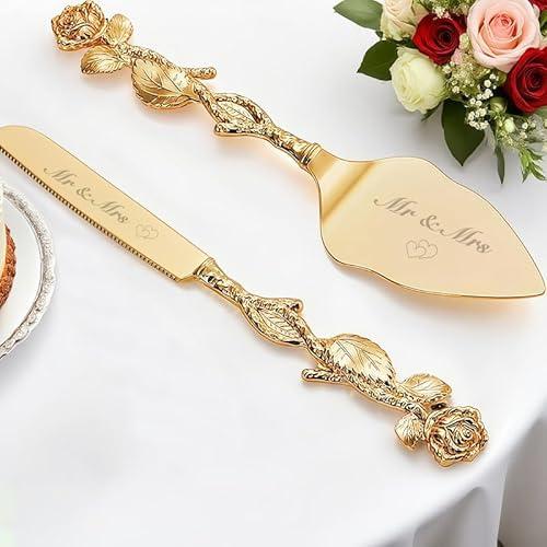 Cake Cutting Set for Wedding, Personalized Gold Cake Knife and Server Set, Custom Cake Serving Set, Engraved Pastry Pie Server Cake Pizza Cutter, Birthday Bridal Gift