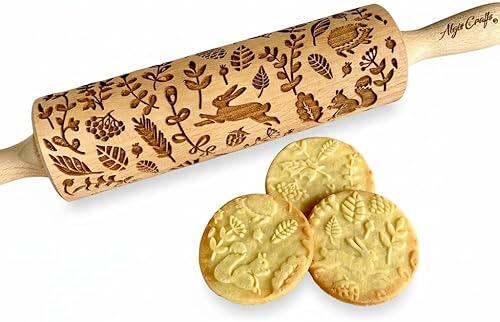 Embossing Rolling Pin FOREST ANIMALS – Nature-Inspired Dough and Clay Roller for Embossed Cookies and Pottery, Cookie and Ceramic Stamp, Baking Gifts for Women by Algis Crafts