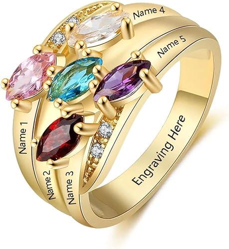 10K/14K/18K Gold Diamond Personalized Birthstone Rings for Women Custom 1-3 Names Infinity Promise Ring Engraved Engagement Ring for Mom Wife