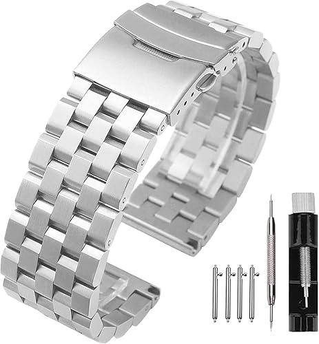 Kai Tian Stainless Steel Watch Band 20 21 22 24 26 18mm for Men Women Solid Watch Bracelet Strap with Deployment Double Lock Black Silver Blue Grey Rose gold