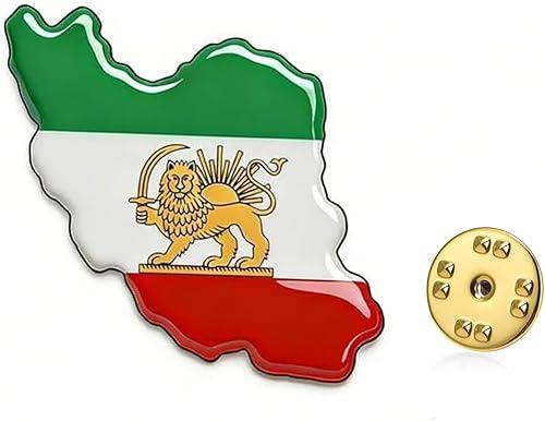 TEAMER Historical Iran Flag Lapel Pins Stainless Steel Persian Lion & Sun Brooch Pins Persian Jewelry For Women Men