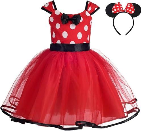 Lito Angels Baby Toddler Girls Polka Dot Tulle Dress with Mouse Ears Headband, Fancy Costume for Halloween Birthday Party