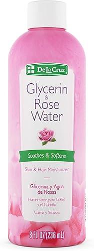 De La Cruz Rose Water and Glycerin for Face - Rosewater Facial Toner and Moisturizer for Skin and Hair 8 fl oz. (236 mL) - 1 Bottle