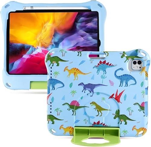 Dinosaur Kid Tablet Case for iPad 12 A19 2026 iPad 11 inch A16 12th 11th 10 Generation Case for boy Toddler Kids Light EVA Shockproof Kid-Friendly Drop Protection Cover with Stand Handle Blue