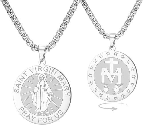 EUEAVAN Virgin Mary Cross Necklace Virgen de Guadalupe Our Lady of Guadalupe Mother Mary Double Sided Pendant Miraculous Medal Christian Amulet Catholic Faith Jewelry Baptism Gift for Women