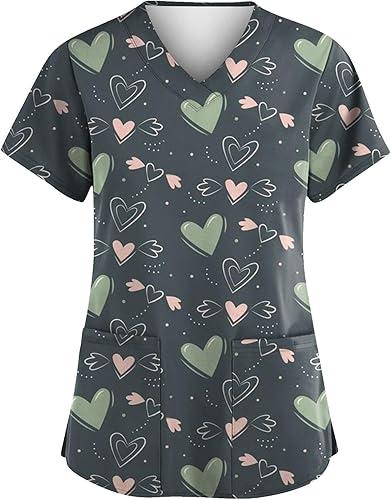 Cozy Fit Plus Size Scrub Shirts Medical Uniforms Tops Print Scrubs for Women Nurse Vet Pediatric with Design