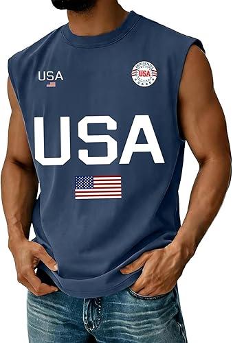 Men's USA Seal Logo Oversized Flag Wide Shoulder Patriotic Sleeveless Tank Top