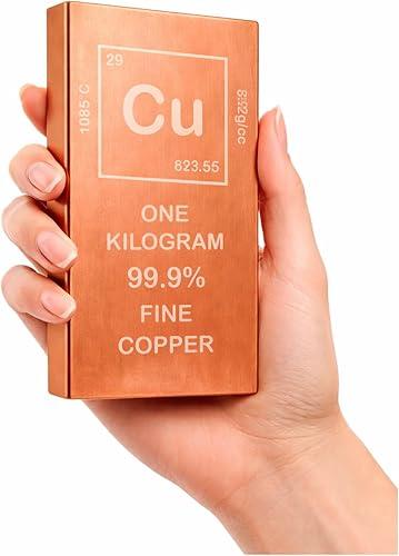 1 KG Pure Copper Bullion Bar (2.2 lb) – 99.9% Solid Copper Metal Ingot, Heavy Copper Block for Investment, Desk Paperweight, Gifting, Vastu & Feng Shui Decor, Collectible