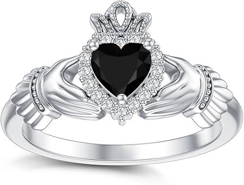 10K 14K 18K Gold 0.1 Cttw Natural Diamond Irish Claddagh Gemstone Rings for Women Customized Irish Claddagh Heart Promise Ring with Birthstone Jewelry Gift for Her