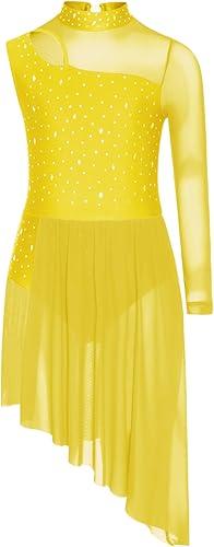 Freebily Kids Girls Lyrical Dance Dress Asymmetrical High Low Skirted Leotard Modern Contemporary Dancewear