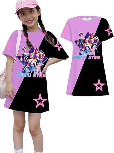 Kpop Dress for Girls T-Shirt Dress Anime Demon Inspired Outfit Print Kids Playwear for Daily Party Wear