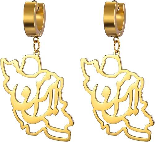Iran Map Earrings Iranian Flag Persian Calligraphy Earrings Patriotic Heritage Pride Peace Jewelry Souvenir Series Gifts for Women Men