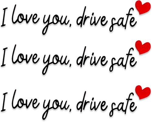 3pcs I Love You Drive Safe Mirror Stickers, Cute Car Drive Safe Rear View Mirror Decals with Hearts Car Driving Stickers Automotive Accessories for Women Driver (Black)