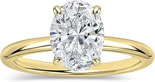 Oval Lab Grown White Diamond Classic Solitaire Engagement Ring for Women in 10K Solid Gold