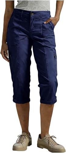 Women's Cargo Capris Pants with Side Pocket Multi-Pocket Button Down Pedal Pusher Roll Hem Outdoors Athletic Trouser