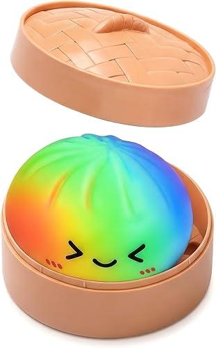 Dumpling Squishy Stress Balls Fidget Toy with Steamer, Slow Rising Sensory Squeeze Toys for Anxiety Relief, Soft Dough Ball for Kids Adults, Mystery Box Gifts for Easter Birthday
