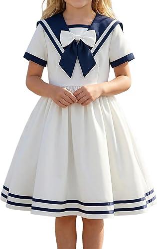 OBEEII Girls 1950s Vintage Dress Retro Sailor Collar Cocktail Swing Midi Dress Audrey Hepburn Rockabilly Tea Party Dresses