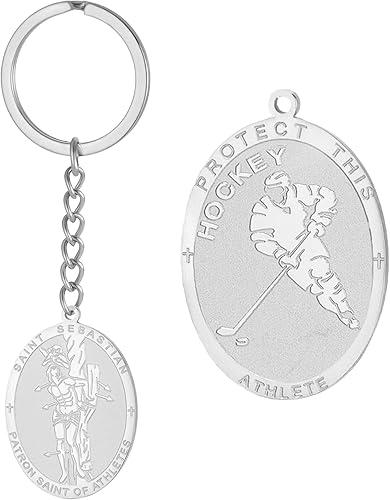 Dreamtimes St. Sebastian Medal Keychain for Men Women Stainless Steel Religious Saint Patron of Athletes Catholic Keychain