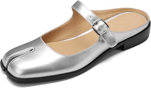 Split Coverd Toe Nainja Women Lofers Adjustable Buckle Mary Janes Mules Slingback Slip On Casual Shoes Flats