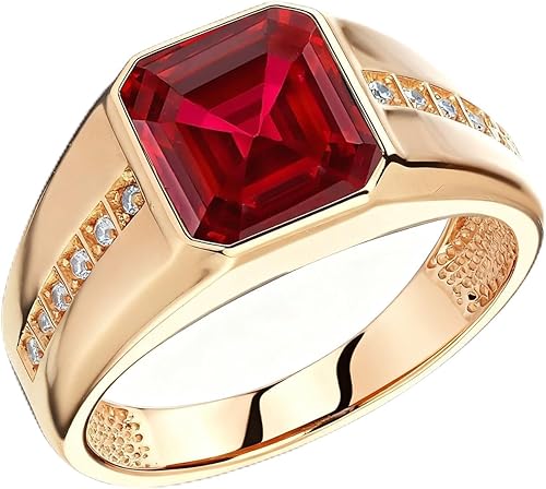10K 14K 18K Gold Men's 4 Carat Gemstone Engagement Ring Asscher Cut Gemstone Wedding Pinky Ring for Men Size 3-16