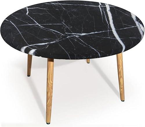 Marble Round Fitted Table Cover with Elastic Edges,Marble Pattern Marbling Culture Design Waterproof Oil-Proof Table Cloth Stain-Resistant,Charcoal Grey,Fits Tables up to 45″-56″ Diameter
