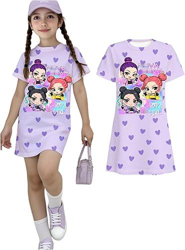 Girl's Anime K-POP Graphic Long Dress T-Shirt - Casual Loose Fit Short Sleeve Top