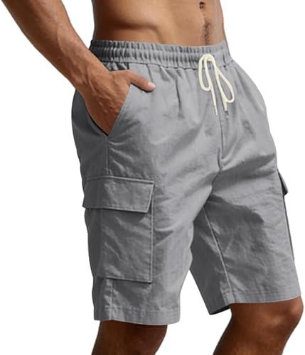 Men's Elastic Waist Cargo Shorts Relaxed Fit Lightweight Quick Dry Outdoor Shorts Work with Side Cargo Pockets