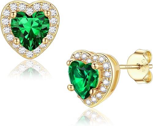 Silvora Birthstone Earrings for Women Hypoallergenic 925 Sterling Silver Heart/Ronud/Square/Pear Stud Earrings With Cubic Zirconia, 12-Months Gemstone Jewelry with Gift Box