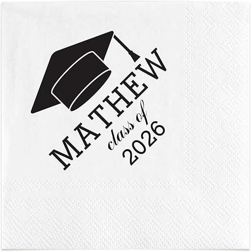 3-Ply 100pcs Personalized Graduation Napkins - Class of 2026 Grad Custom Cocktail Napkins with Name & Photo - Custom Napkins for College High School Grad Party Celebration Decorations