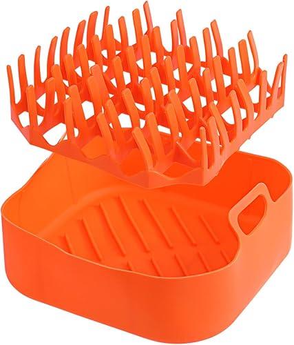 Silicone Air Fryer, 7.1-Inch Square Bacon Baking Pans, 4-5QT Reusable Basket Inserts Ninja Fryer Cooker for Microwave Oven Basket Tray Accessories, Non-Stick