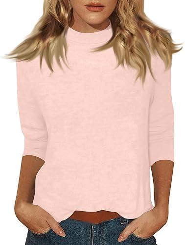 3/4 Length Sleeve Womens Tops Crewneck Solid Color Lightweight Casual Loose Fashion T-Shirts 2026 Spring Basic Outfits