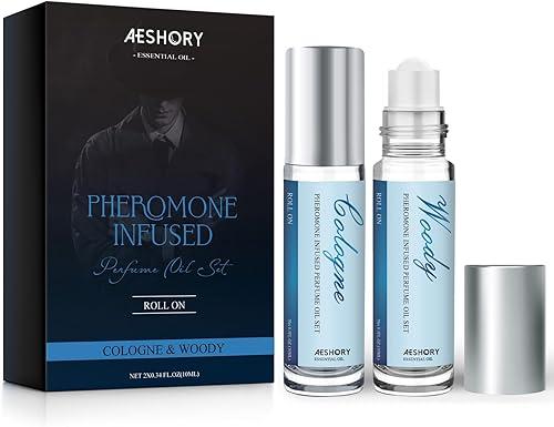 Aeshory Pheromone Perfume for Men - 2 Pcs Roll-On Pheromone Cologne, Long-Lasting Scents Attraction Pheromone Infused Essential Oil Perfume for Men