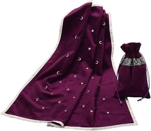 BLESSUME Altar Tarot Card Table Cloth with Tarot Bag Divination Wicca Velvet (Purple 2)