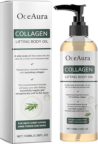 Collagen Lifting Body Oil with Hydrating Formula for Neck, Chest, Arms, Thighs, 3.38 Fl Oz, Silky Texture for Fresh and Luminous Skin