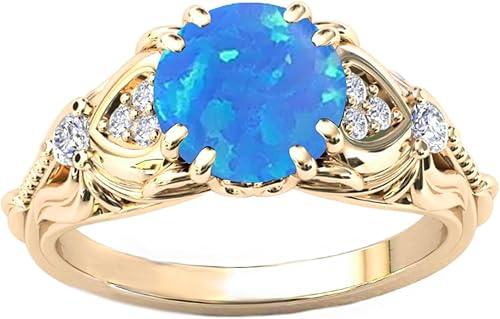 10K 14K 18K Gold Round Cut Gemstone Vintage Rings for Women 1 Carat Gemstone and Moissanite Promise Statement Anniversary Rings Jewelry Gift for Her Size 4-15