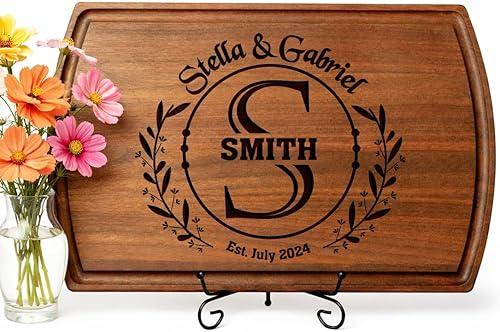 Personalized Christmas Gifts - Custom Engraved Wood Cutting Boards - Unique Christmas, Wedding, Bridal Shower, Anniversary, Housewarming, Real Estate Closing Gift Idea For Couples, Friends, Family
