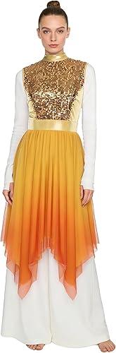 FEESHOW Women Liturgical Praise Dance Dress Sequin Sleeveless Worship Overlay Tunic Lyrical Dancewear