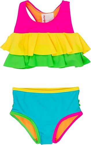 RuffleButts Girls UPF50+ Sun Protection Flounce Bikini Two Piece Swimsuit