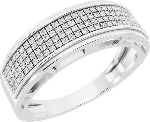 Dazzlingrock Collection 0.30 Ctw Round White Natural Diamond Four Row Micro-Pave Men's Wedding Band in 10K Real Solid Gold