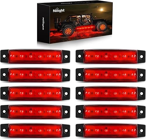 Nilight 10 PCS Red 3.8 Inch 6 LED Side Marker Front Rear Indicator Clearance Lamp for 12V Truck Trailer RV Cab Boat Bus Lorry