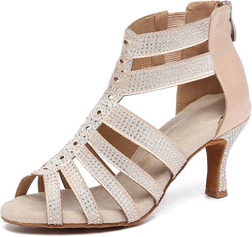 Minishion Women's Latin Salsa Cut-Out Ballroom Dance Shoes Evening Ankle Sandal Boots