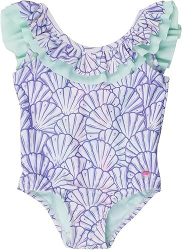 RuffleButts Girls UPF50+ Sun Protection Ruffle V-Back One Piece Swimsuit