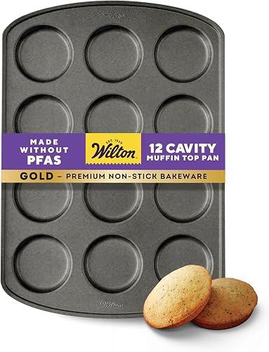 Wilton Gold Non-Stick Muffin Top Pan - Perfect for Muffin Tops, Egg Bites & Mini Layered Cakes - Made without PFAS & Scratch Resistant - 11 x 16 Inch