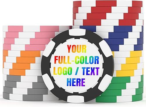 50-500 Custom Poker Chips, Personalized with Logo, Text or Image – 11.5g Clay Composite Casino Chips for Bar Tokens, Business Promotions, Trade Events, Drink Token