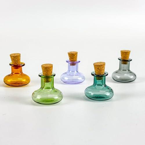 5pcs 2ml Small Glass Bottles Jars with Cork Stoppers, Mini Glass Color Vial With Cork, Mix 5 Colors