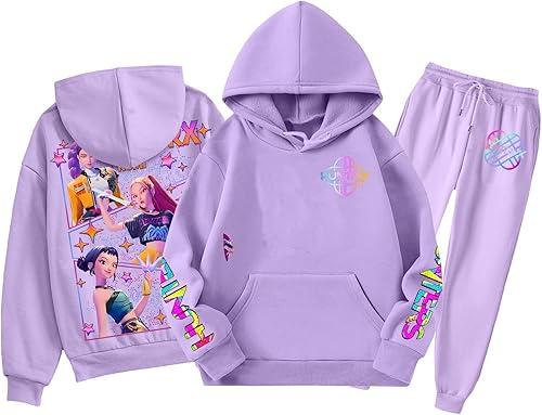 Kpop Outfits for Girls Boys， Hoodie and Sweatpants Set Daily Wear and Sports