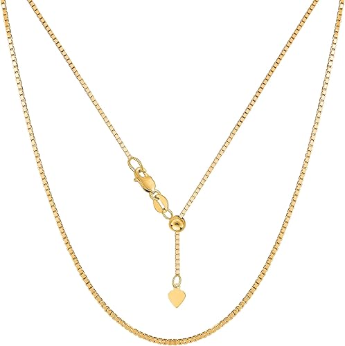 Jewelry Affairs 14k Yellow Real Gold Adjustable Box Chain Necklace, 1.15mm, 22"